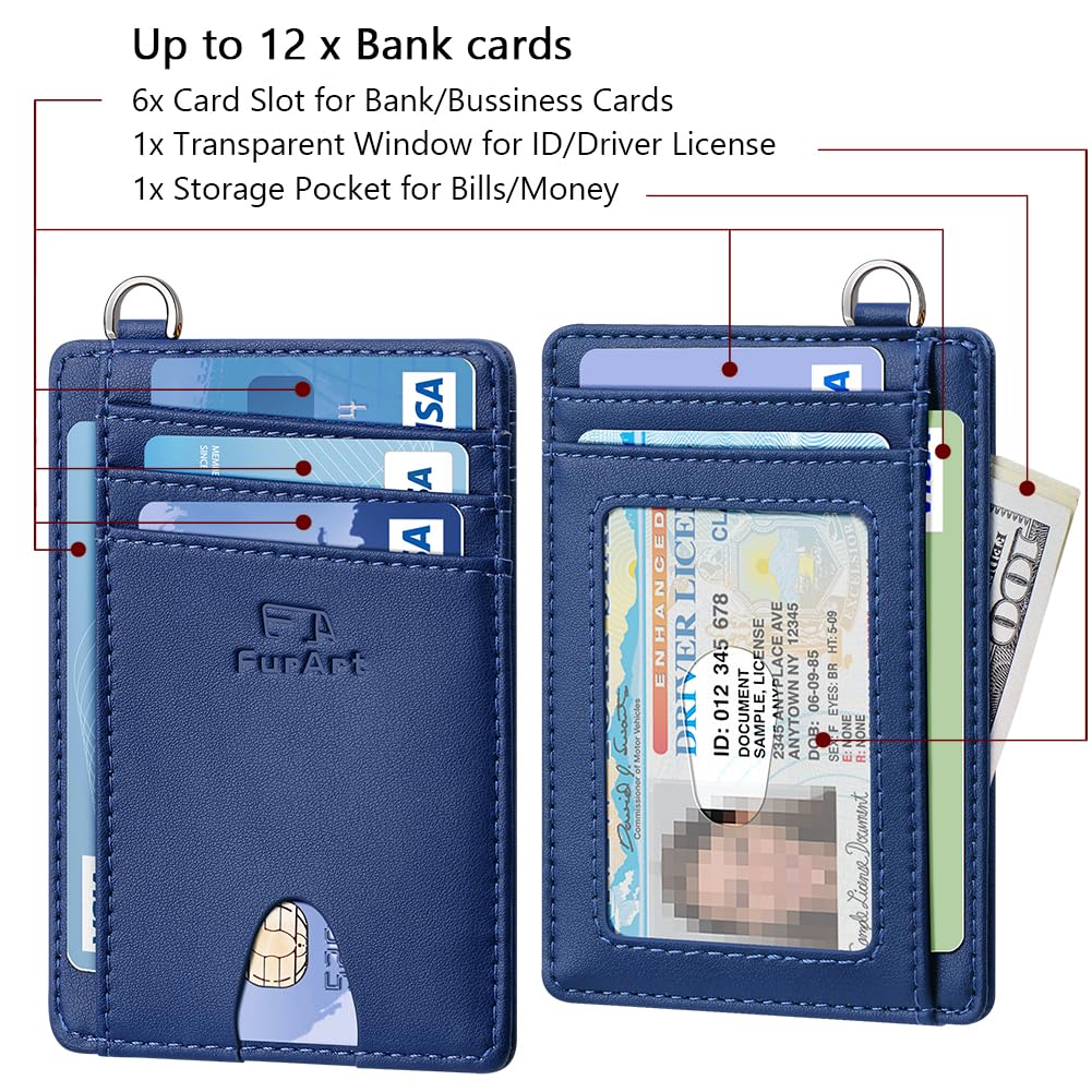 FurArt Portfel minimalistyczny, cienki, etui na karty kredytowe z blokadą RFID, dla kobiet i mężczyzn, zdejmowana klamra w kształcie litery D, Nocny niebieski, Klasyczny