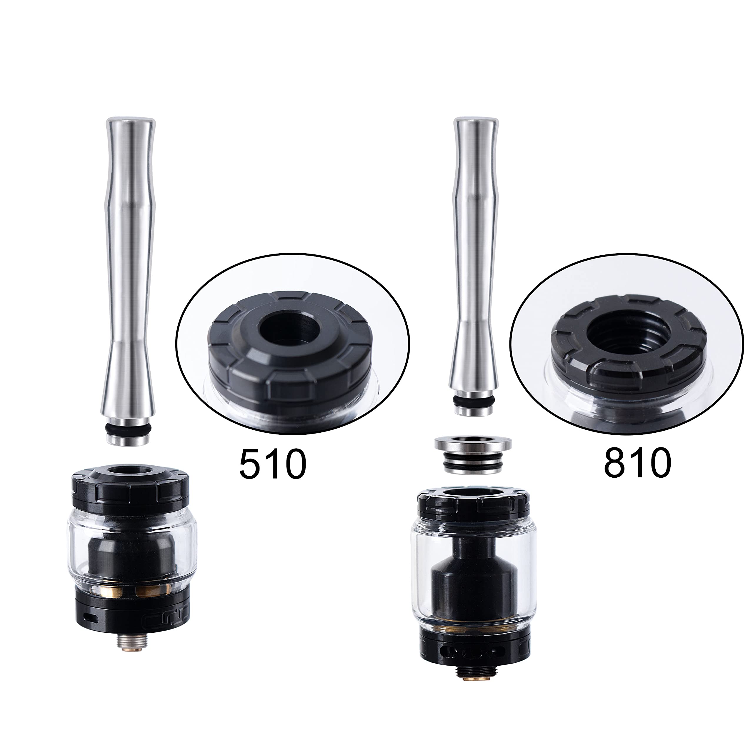 WOLFTEETH 510 810 2 en 1 Embout goutte  goutte Extra Long Inox  Anti-claboussures d'huile avec Adaptateur 810, Droits de 6,5 cm pour Cigarette  lectronique Atomiseur | Sans Nicotine Ni Tabac 131502 : Amazon.fr:  High-Tech