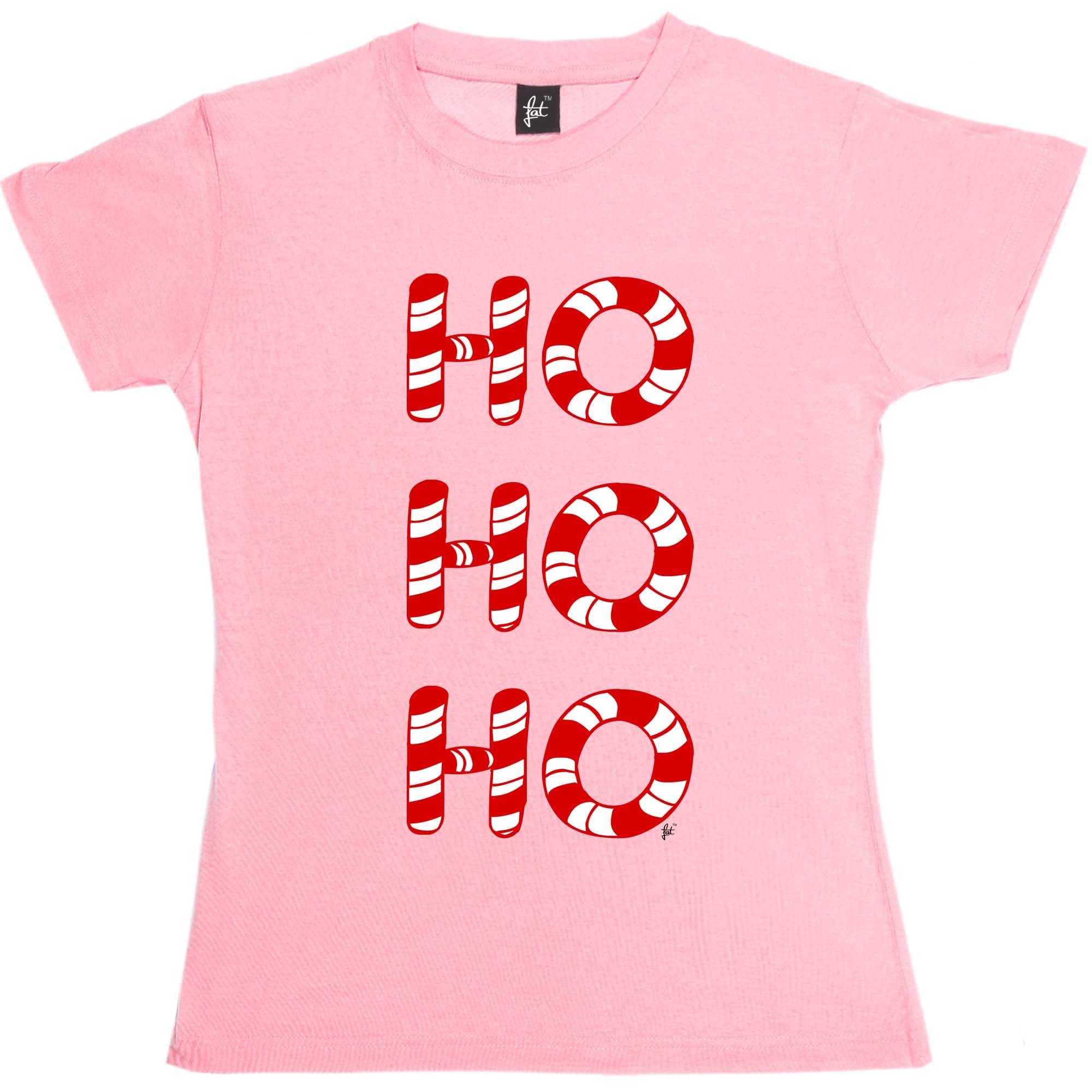 Fancy Xmas Candy Canes Womens Boyfriend Fit T-Shirt Baby Pink Large