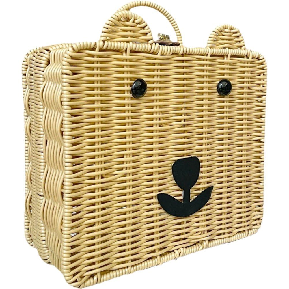 Boîte de rangement en rotin tissé avec couvercle hermétique et look ours