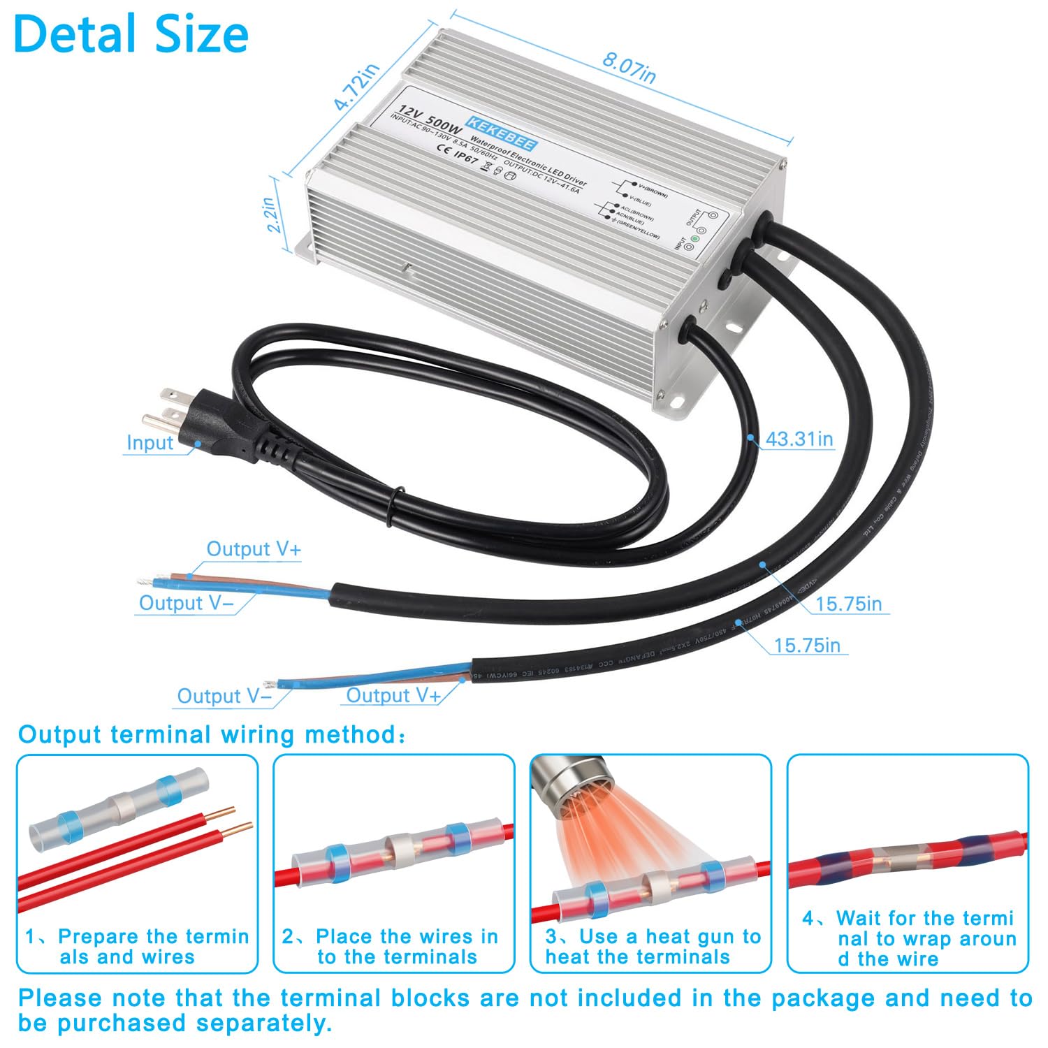 LED Driver 12V500W Waterproof Power Supply 110V/130V AC to 12V DC 41.6A Low Voltage Switching Power Supply IP67 Underwater Lighting LED Light Module Waterproof Transformer
