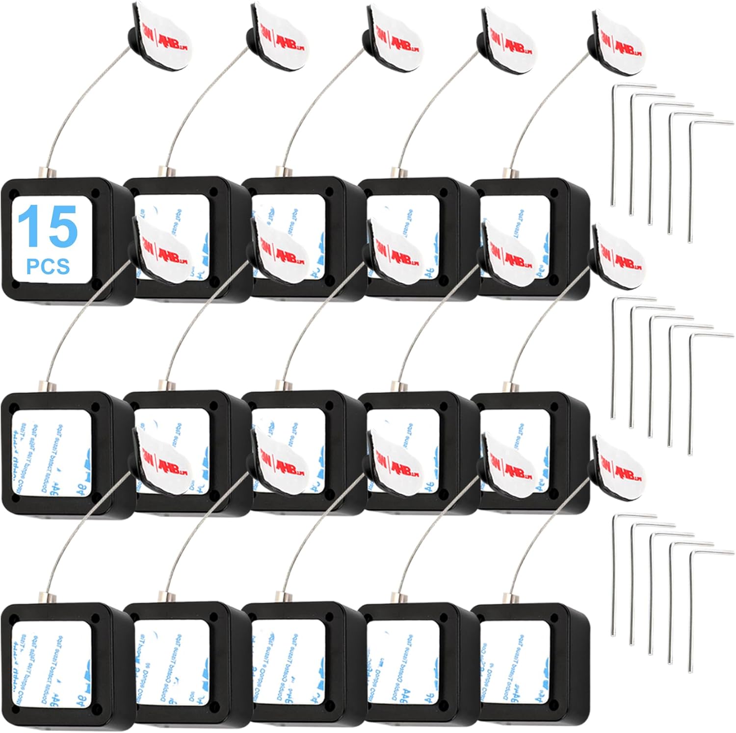 6.5 Ft Retractable Remote Control Safety Lock Tether, Remote Control Leash with Adjustable Lock Strap for TV Remotes, Game Controllers, and Tablets - Perfect for Showrooms (Pack of 15)