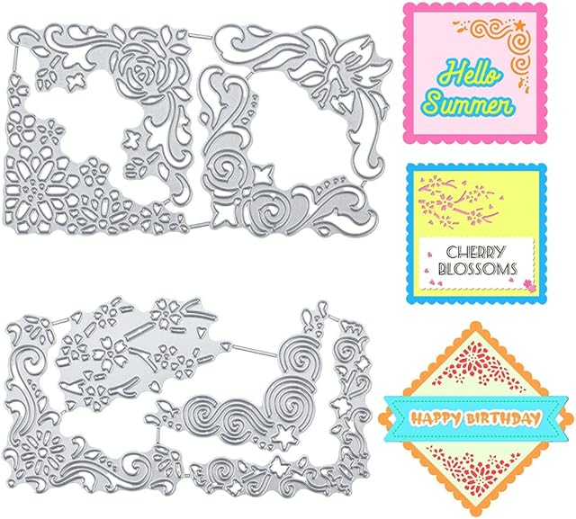 INFUNLY Hollow Flower Cutting Die Corner Flower Background Die Cuts Stencil Metal Die Cuts Embossing Stencil for Card Making DIY Scrapbooking Paper Photo Album Decor