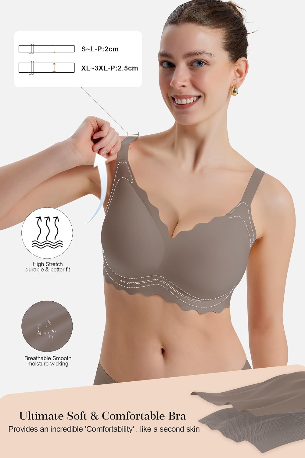 Womens Full Coverage Wire Free Bra - Plus Size Bras with Support and Lift Scalloped Everyday Comfort Bralettes