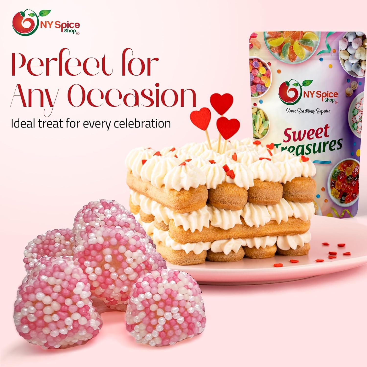 NY Spice Shop Pink Berry Gum Drops - 3 Pound Gummy Mix Sprinkle Balls Candy - Fruit Flavored Pink Nonpareils Bulk Gummies Snacks Treats for Parties, Candy Buffets & Sweet Gifts