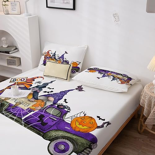 Miniatura 133 de Sábanas de murciélago tamaño individual – Juego de sábanas de Halloween para niños y niñas, juego de sábanas en blanco y negro, microfibra suave