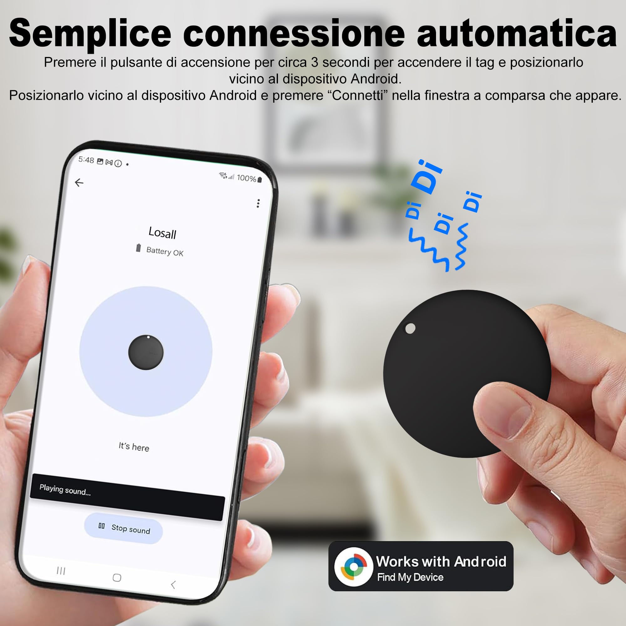 Air Tracker Android Smart Tag Bluetooth Tracker per chiavi bagagli zaini borse nero Confezione da 4