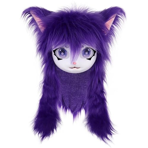 SMILETERNIT Animal Head Cat Fursuit Cut Mask Halloween Masquerade Costume Props - Purple