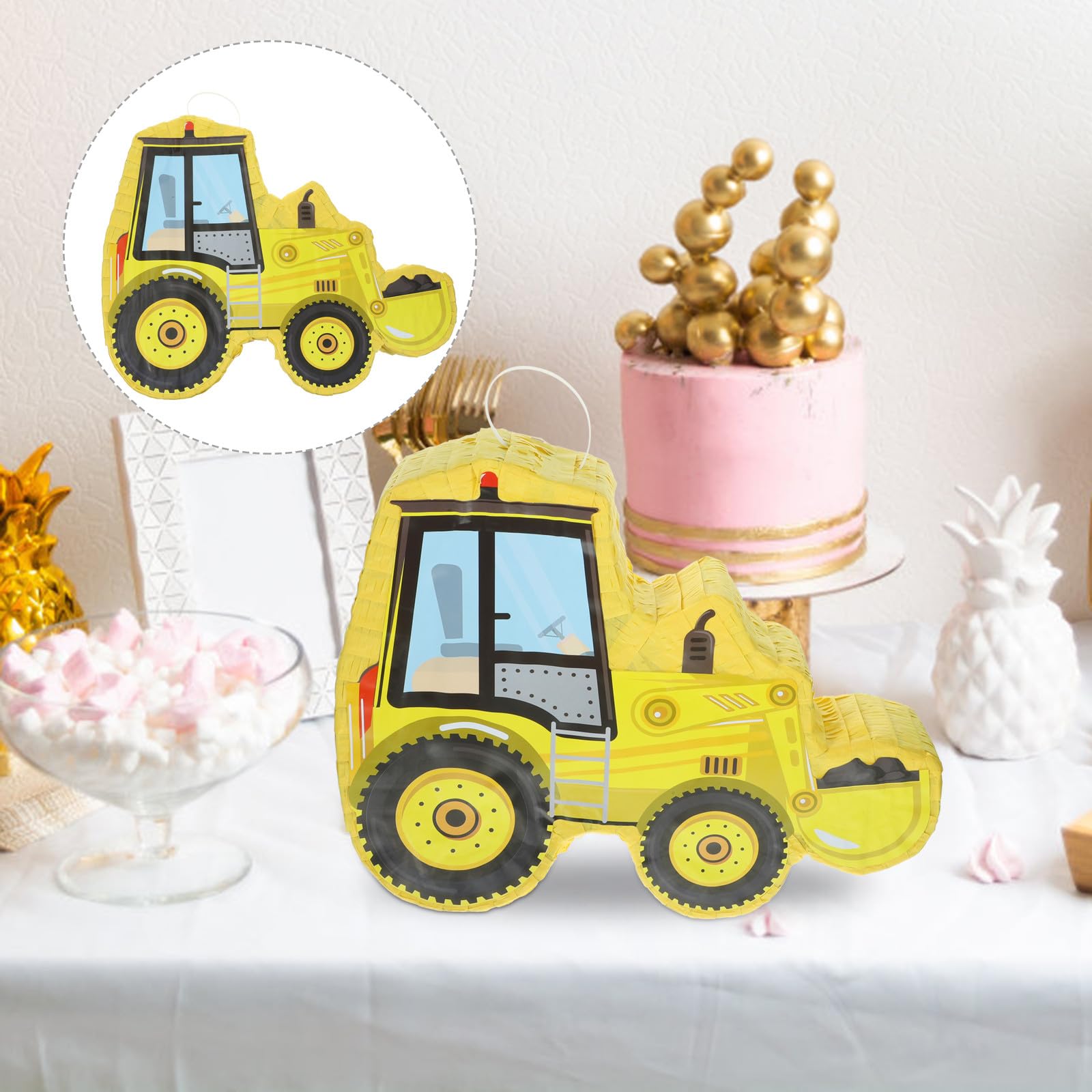 SECFOU Gelbe Bagger Piñata aus Robustem Papier Bunte Fiesta Dekoration mit Süßigkeitenfüllung zum Aufhängen für Mexikanische Partys und Geburtstage