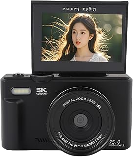 5K Digital Camera, 18X Zoom WiFi Video Camcorder with 3 Inch 180° Flip Screen, 75MP UHD Autofocus Selfie Camera with Flash for Photography Video (Black)