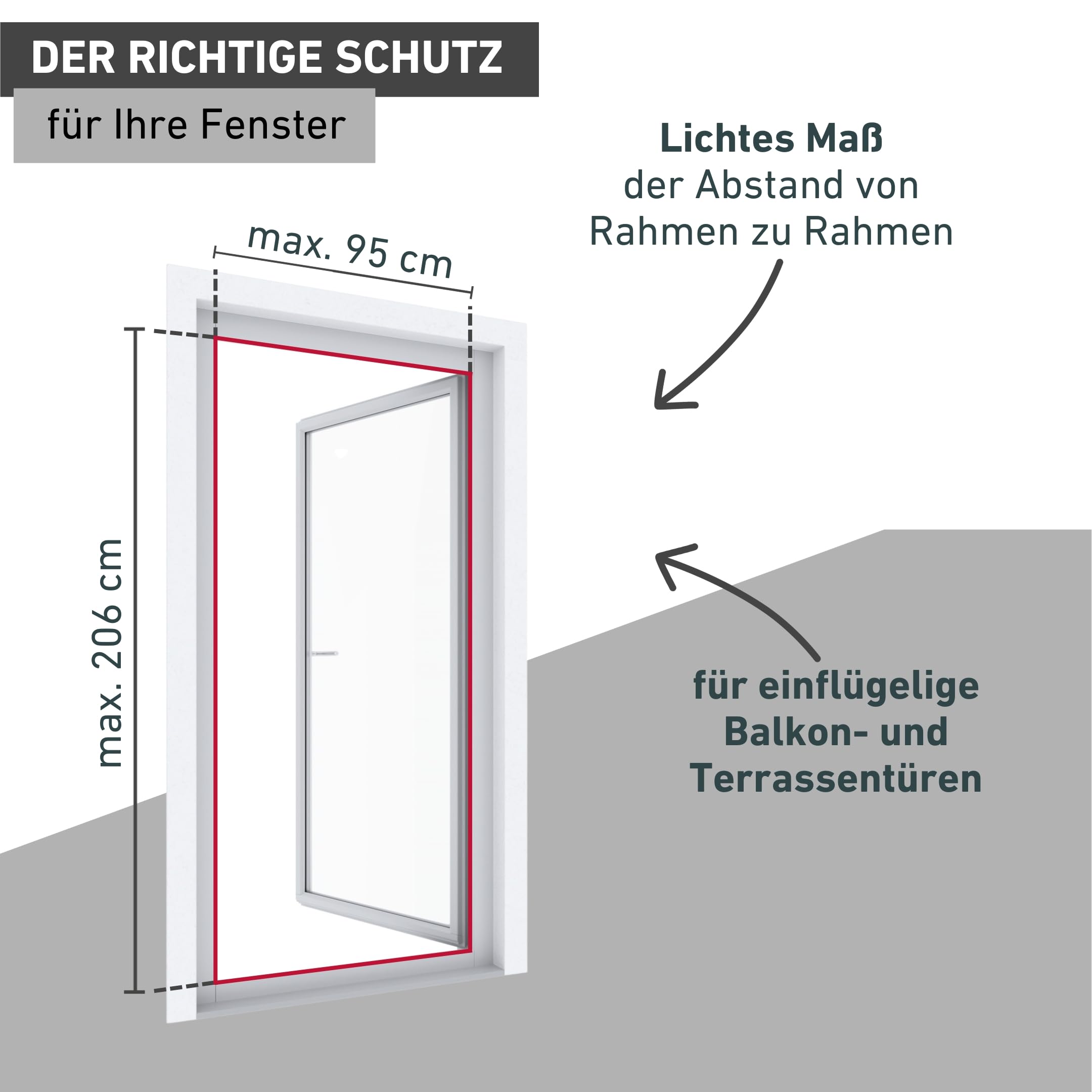 Windhager Insektenschutz Spannrahmen-Tür Plus, Fliegengitter Alurahmen für Türen, individuell kürzbar, 100 x 210 cm, Anthrazit, 04307