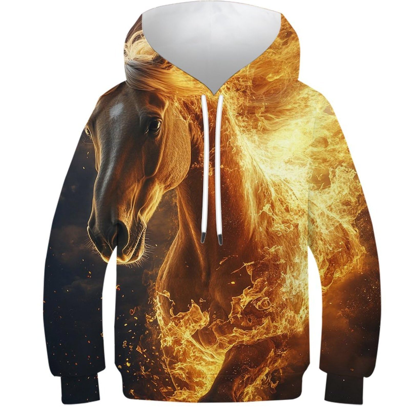 Pull à capuche 3D cheval de feu : vêtement enfants 10-12 ans