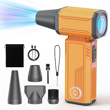 Compressed Air Duster,130000RPM Electric Portable Air Duster,Stepless Speed Mini Blower,No Canned Dust Blower,Rechargeable Cordless Jet Fan for Computer Keyboard Car Cleaning,Dry-Yellow