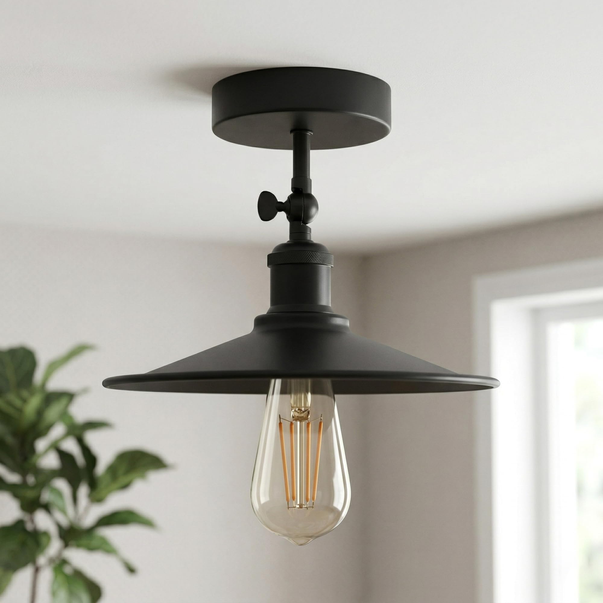 LEDSone Vintage Ceiling Light Edison Flush Mounted Retro Style 180 Degree Adjustable Arm E27 Base Industrial Black Metal LED Ceiling Lighting Fixture for Bedroom Hallway Kitchen Living Room EPC A+ — image 1