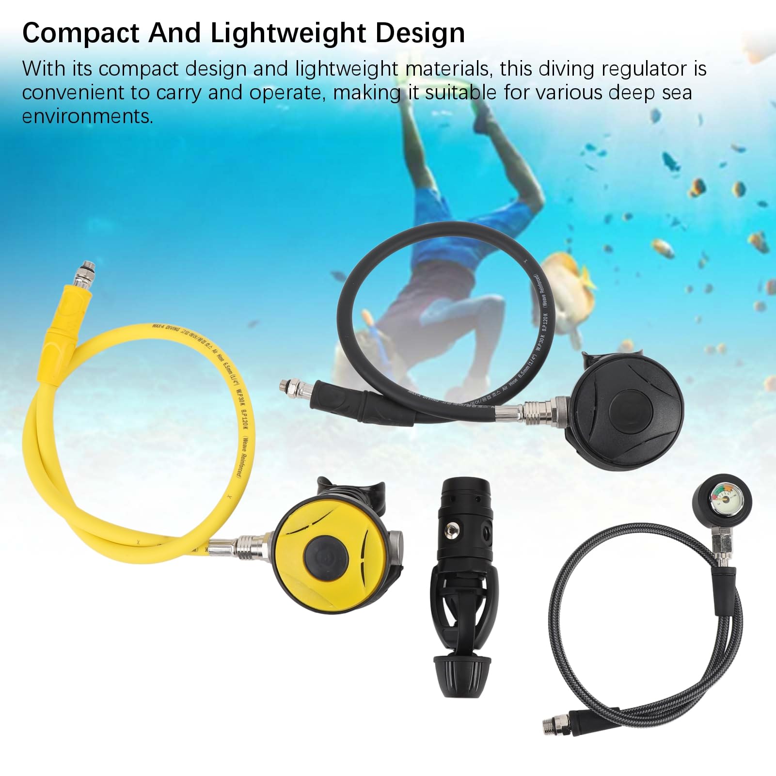 RiToEasysports Regolatore di Immersione, Set di Regolatore con Lega di Alluminio, 2 Calibri, 2 Tubi per Respirazione Subacquea, per Diving, Snorkeling, e Acquapazza