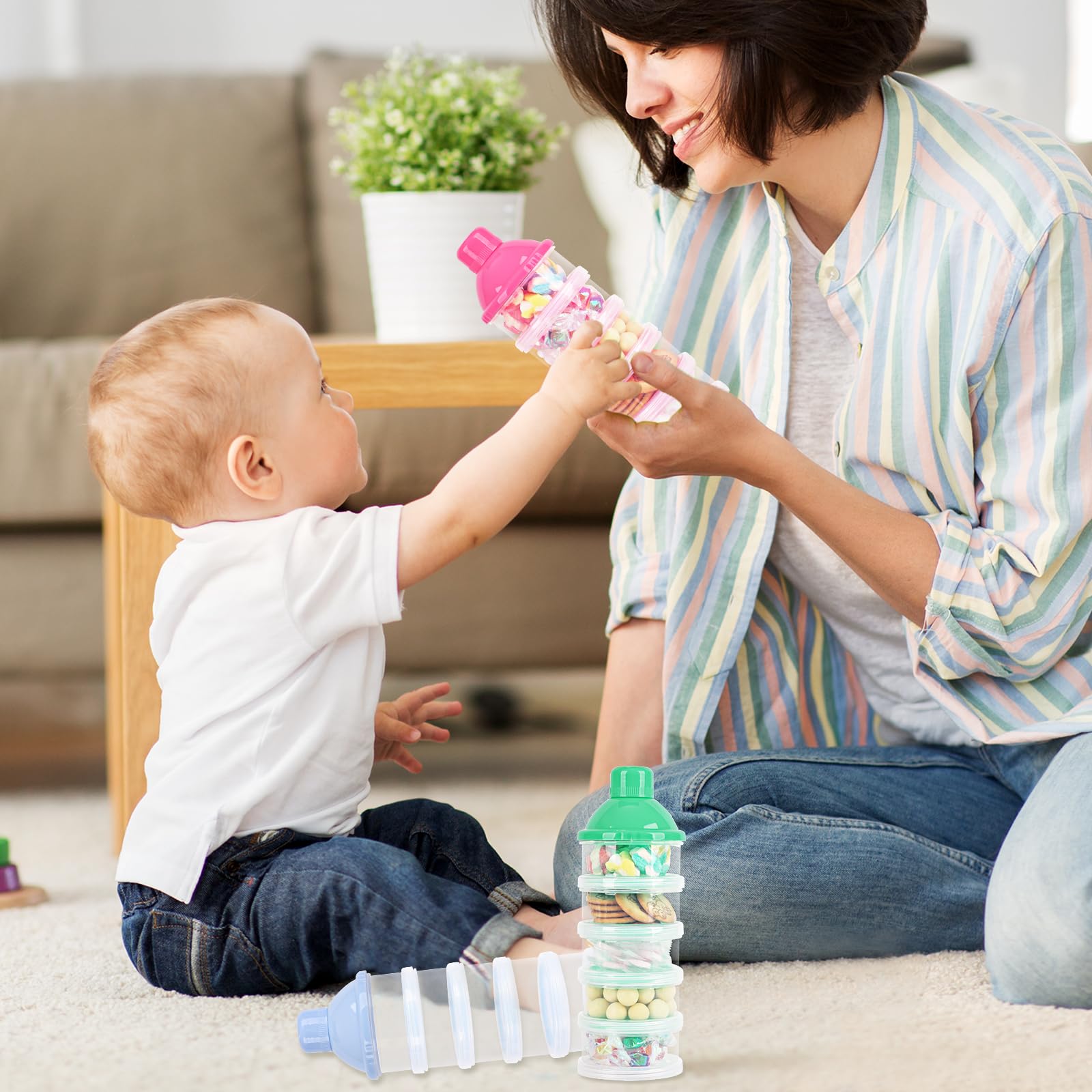 Distributeur De Lait En Poudre 5 Couches Empilables | Capacité 35-40 G Par étage | Portable, Anti-déversement | Pour Snacks, Céréales, Voyages Bébé - 9