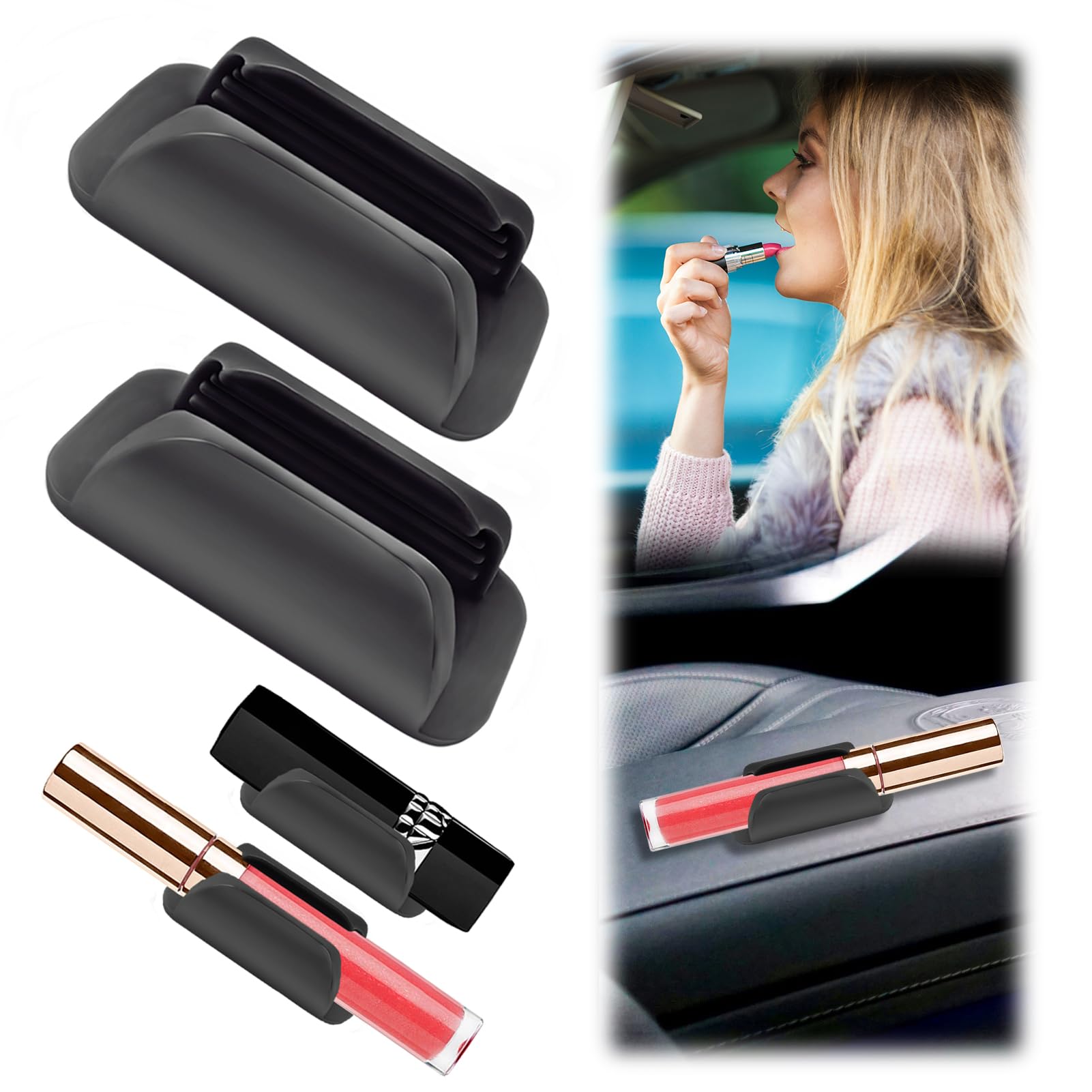 Upgraded Silicone Chapstick Holder - 2-Pack Black | Premium Soft Silicone Material | Car lip Balm Holder | Fun Aesthetic Car Accessories for Women Interior | Cute Girlish Decor with Non-Slip Design