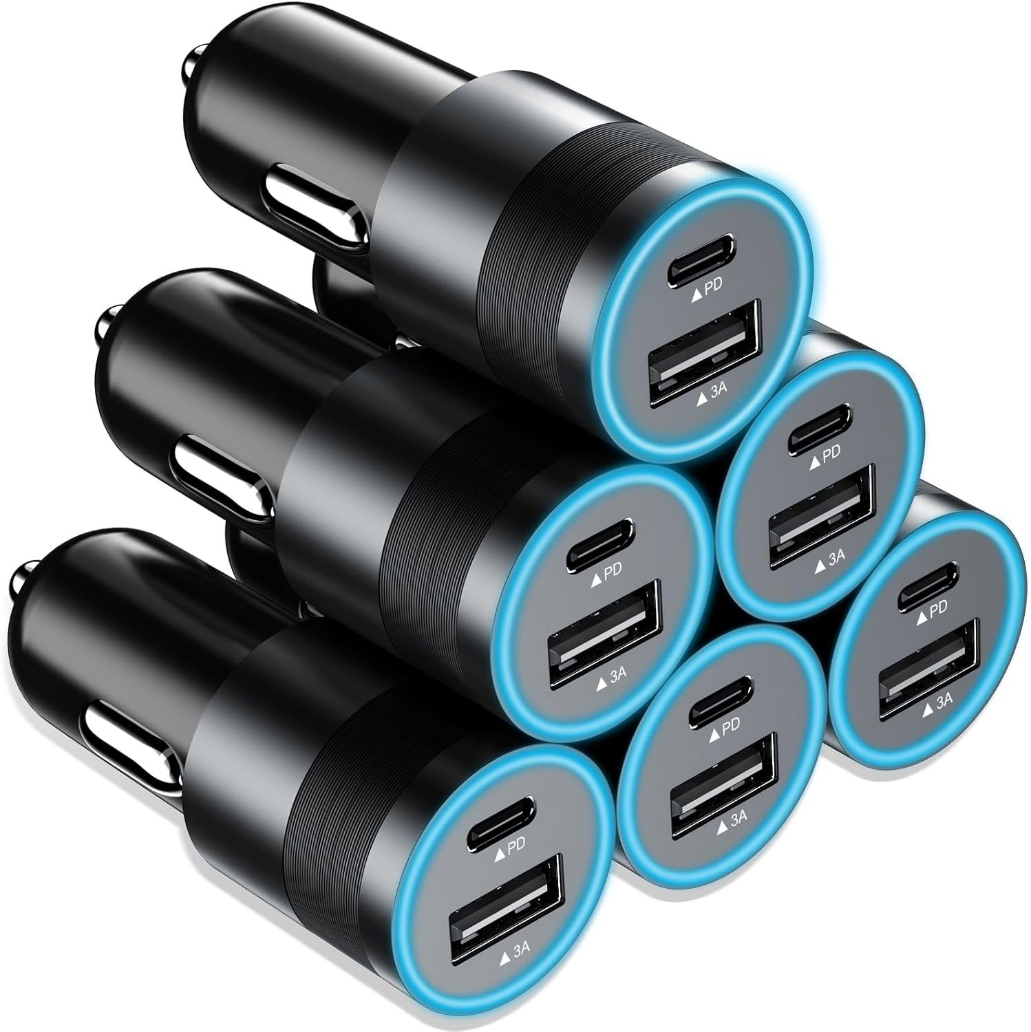 6 Pack 35W Fast USB C Car Chargers, PD 20W Type C Charging Port + 15W USBA Auto Plug, 12V Cigarette Lighter Adapter Bundle for iPhone 17 16 15 14, iPad, Samsung Galaxy S26 S25, Google Android Phones