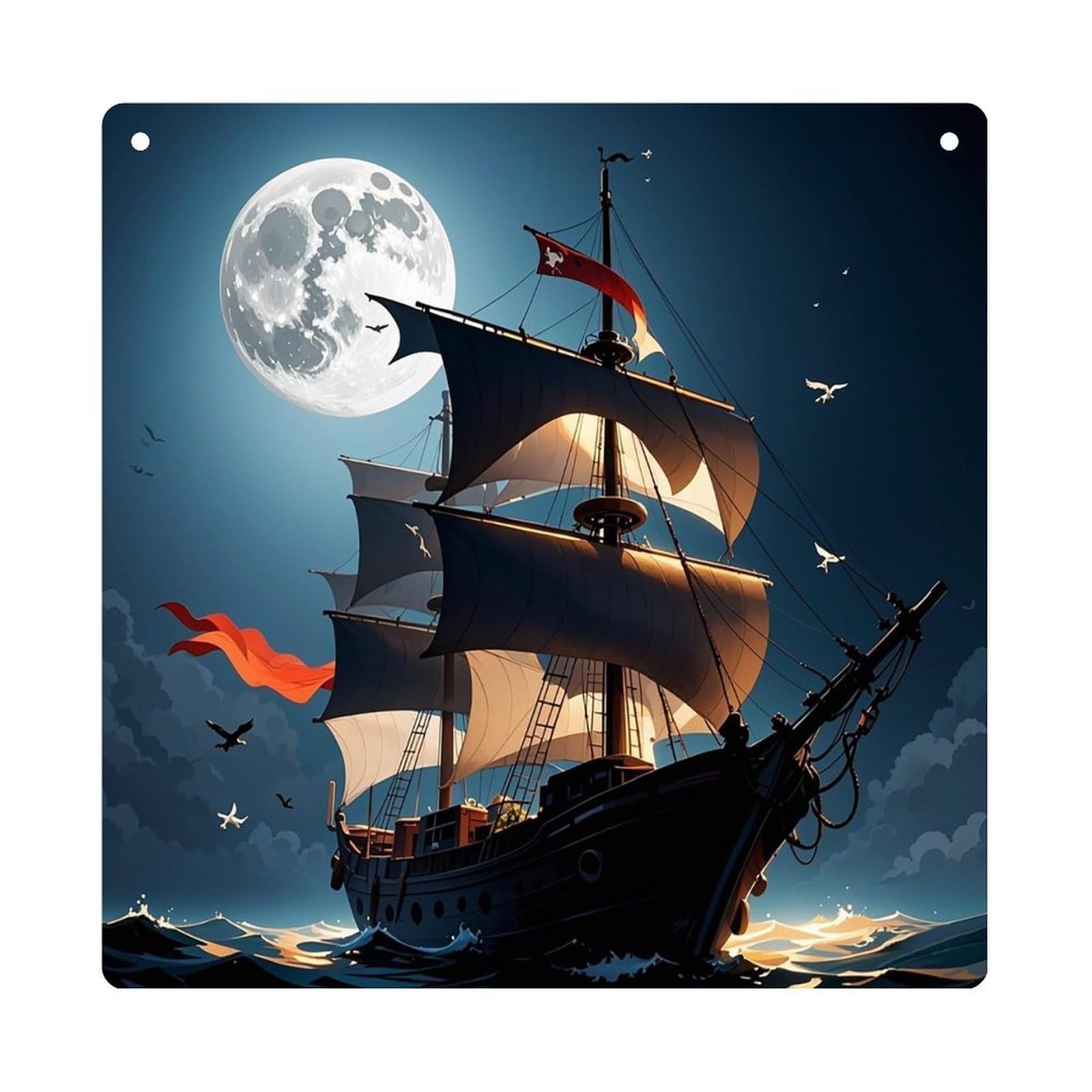Pirate Sailboat Full Moon Hanging Ornament Wall Decor Pendant