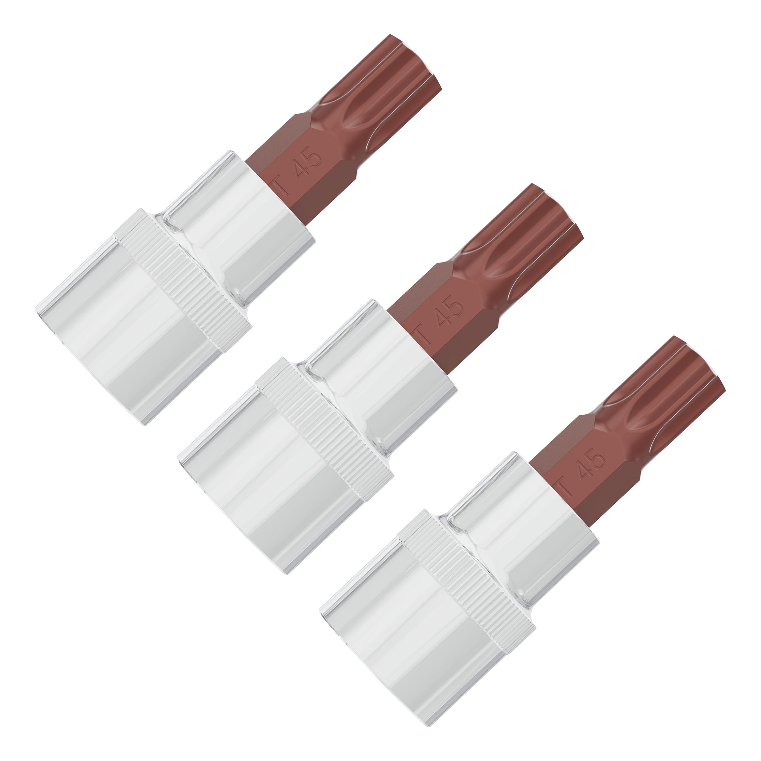 FOCMKEAS 3PCS 3/8" Drive T45 Torx Bit Socket, S2 Steel Bits, Heat Treated CR-V Steel Star Sockets 1.9" Length
