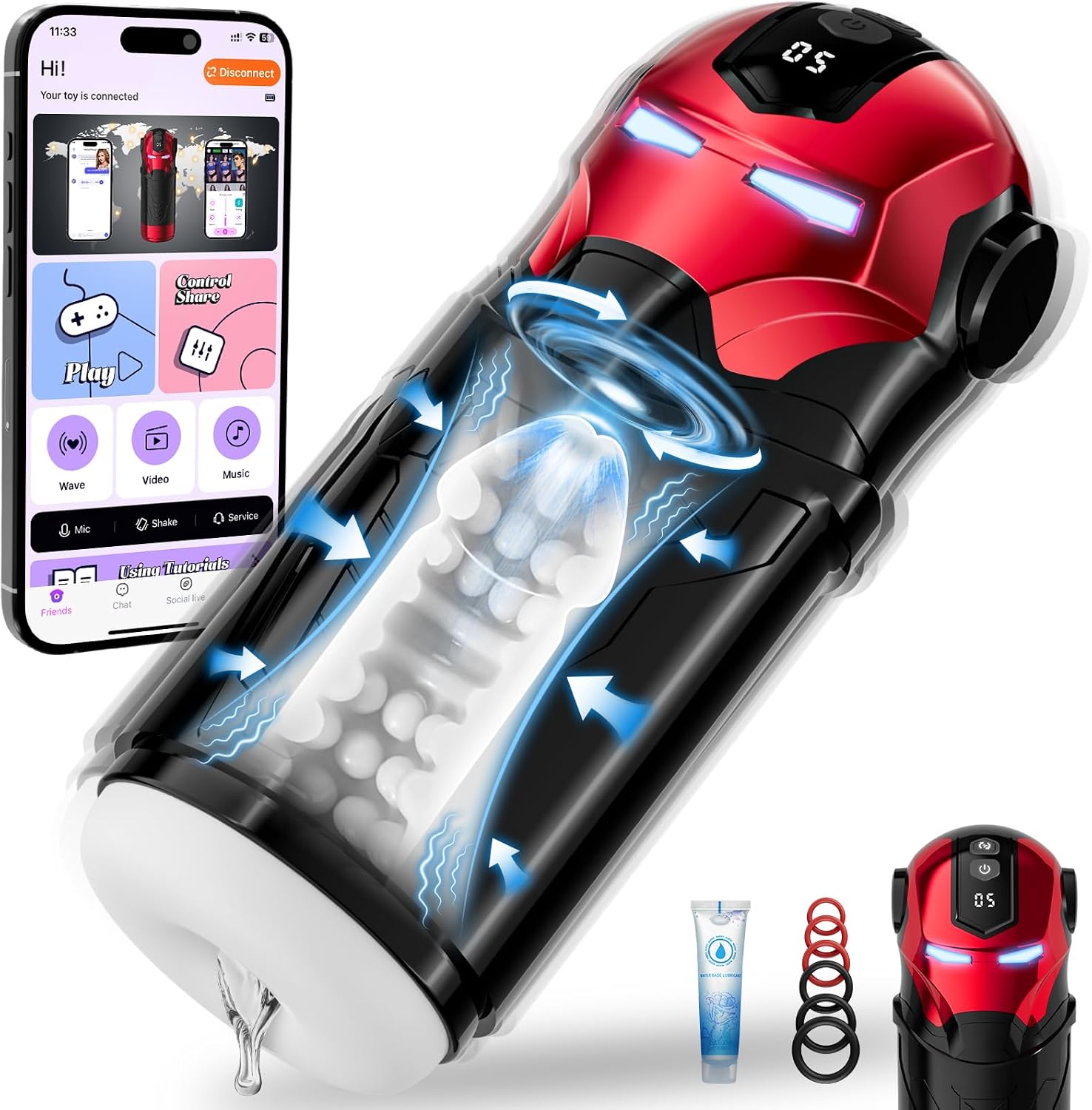 Male Masturbator Mens Sex Toy - APP Control Sex Toys for Men Male Stroker with Upgraded 5 Swing Rotating 5 Vibrating & LED, 3D Textured Pocket Pussies Adult Toys Blowjob Sex Machine for Mens Pleasure