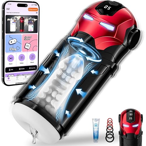 Male Masturbator Sex Toys for Men - Adult Toys Pocket Pussy Mens Sex Toy with 5 Rub & Vibrating Modes, APP Control Automatic Male Blowjob Penis Stroker, 3D Textured LED Display Adult Sex Toys & Games