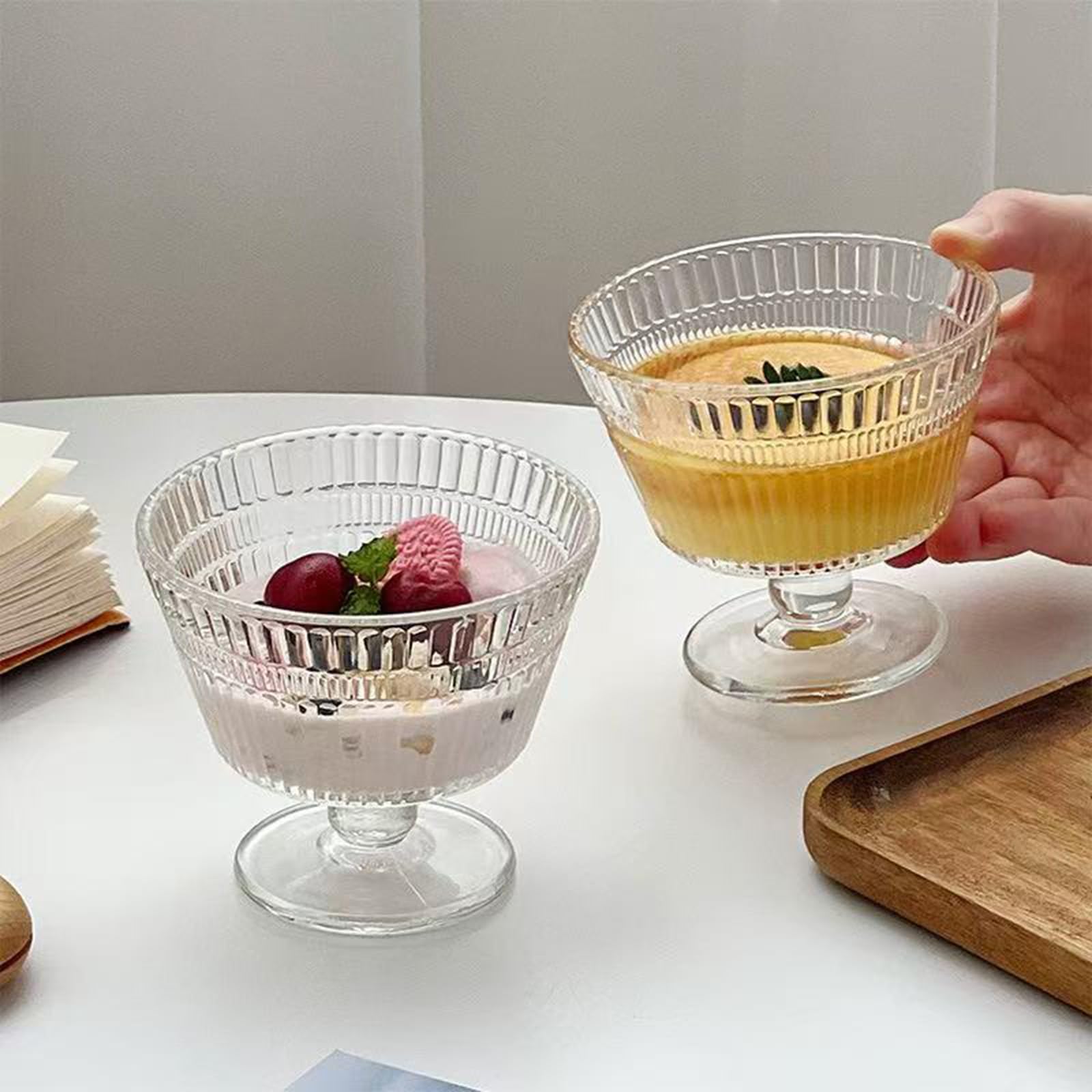 Juego de 8 cuencos de postre de vidrio vintage, vasos de helado de 9 onzas para helado, sorbete, fruta, aperitivos, yogur y aperitivos