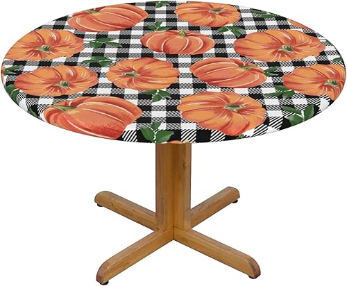 Miniatura 9 de Mantel de tablero de ajedrez con borde elástico, diseño de calabazas de otoño, mantel redondo, lavable y reutilizable, para cocina, comedor, fiesta,