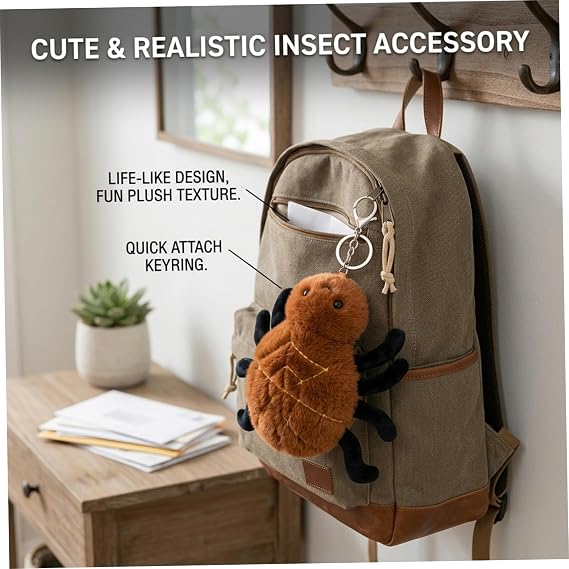 Spider Plush Keychain - Adorable Stuffed Animal Toy, Realistic & Soft Bug Plushie with Metal Key Ring for Backpack, Purse, Or Keys, Cute for Kids and Adults (Spider), Stuffed Animal