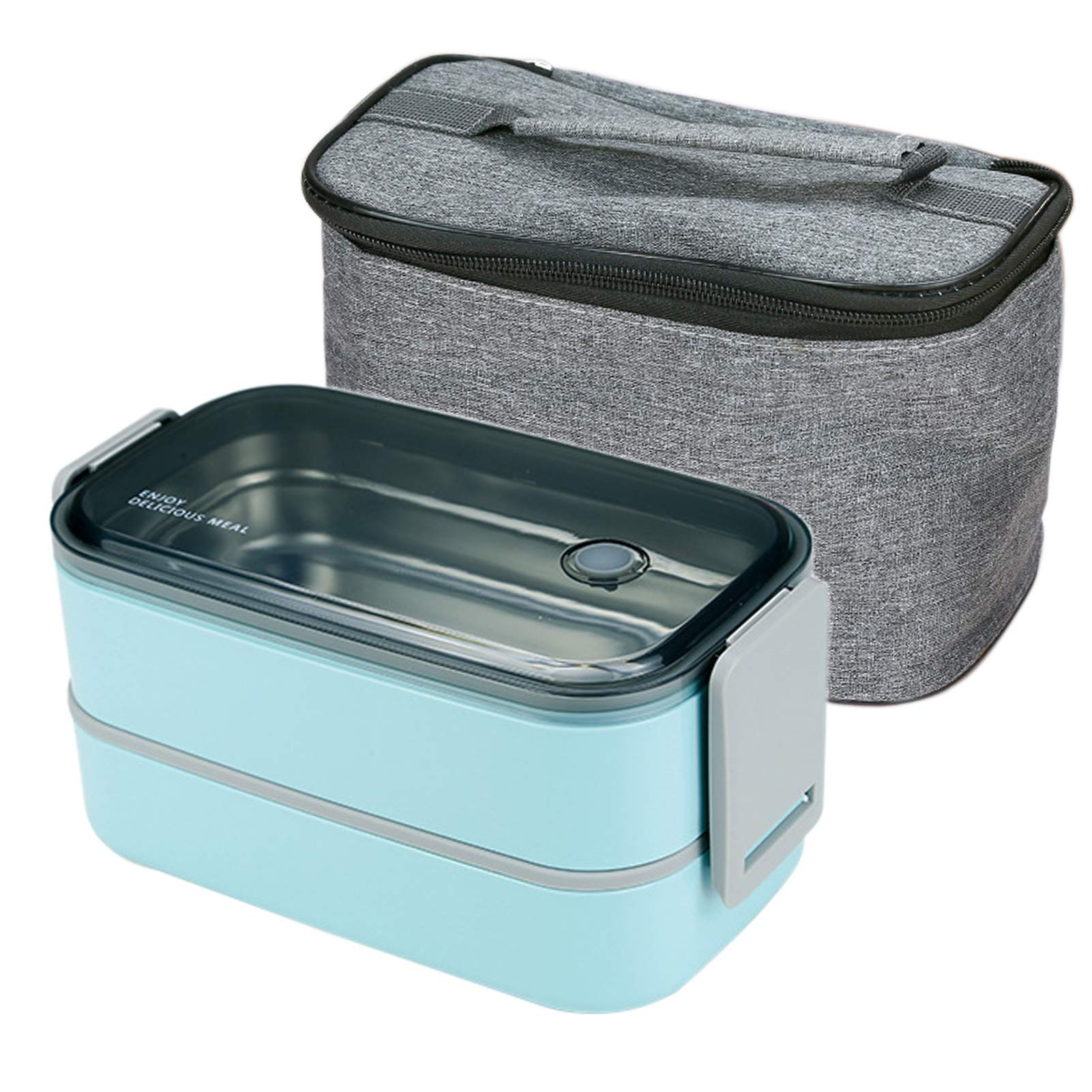 U-HOOME Bento Lunch Box Leakproof Stainless Steel Stackable Lunch Box with Bag and Reusable Flatware Set Thermal Food Storage Container for Healthy On-the-Go Meal and Snack Packing(Blue)