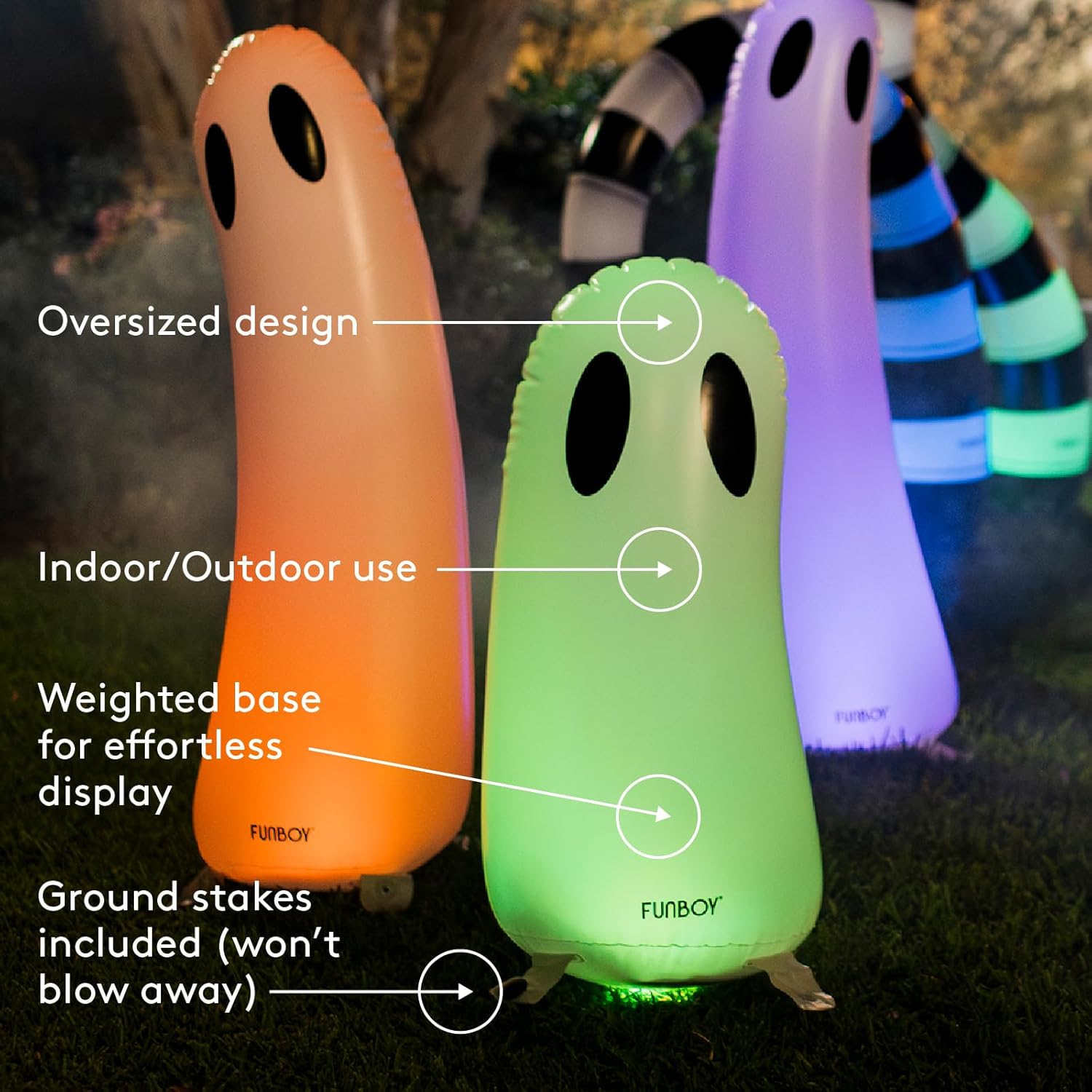 FUNBOY Standing Ghost Halloween Décor (3 Pack) – Freestanding Indoor/Outdoor Spooky Decorations for Lawn, Porch, or Entryway