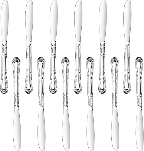 New Star Foodservice 58628 Rose Pattern, acero inoxidable 180, cuchillo de cena, 8.5 pulgadas, juego de 12