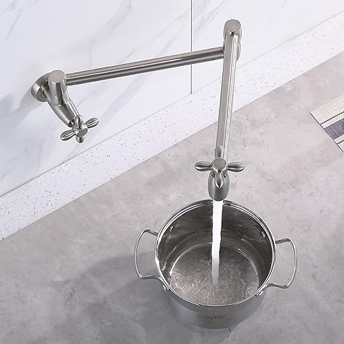 Miniatura 4 de Llenador de ollas de níquel cepillado grifo de cocina de latón macizo plegable montaje en pared extensible doble articulación brazo oscilante de un