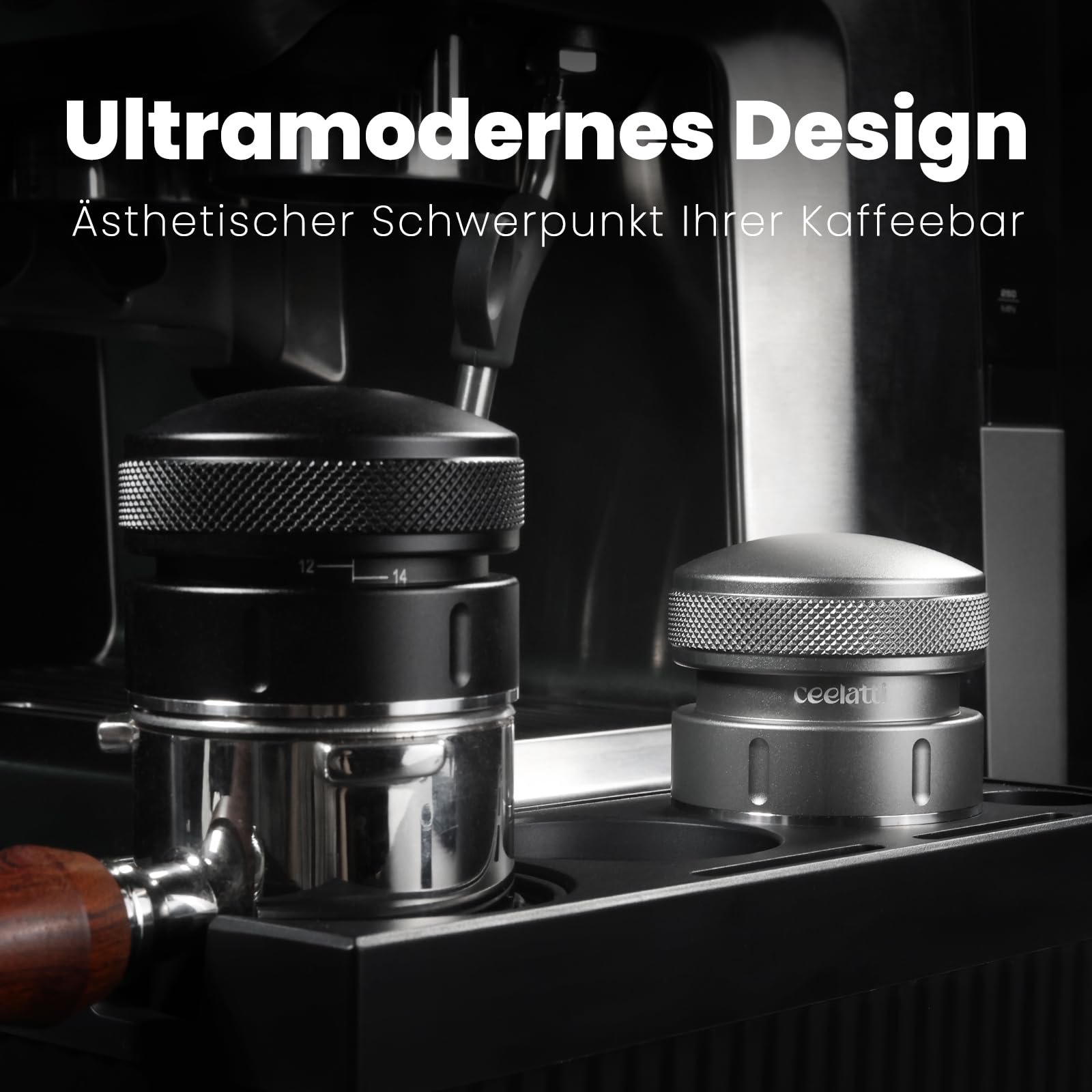 Espresso Distributor 58mm, Schwerkraft Espresso Leveler für 58mm Kaffee Siebträger, Coffee Distributor für Barista, 304 Edelstahl Basis, 4-Klingen-Basis, Schwarz