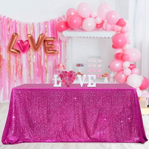 Miniatura 3 de B-COOL Mantel rectangular de lentejuelas color fucsia para banquete de boda de 50 x 80 pulgadas