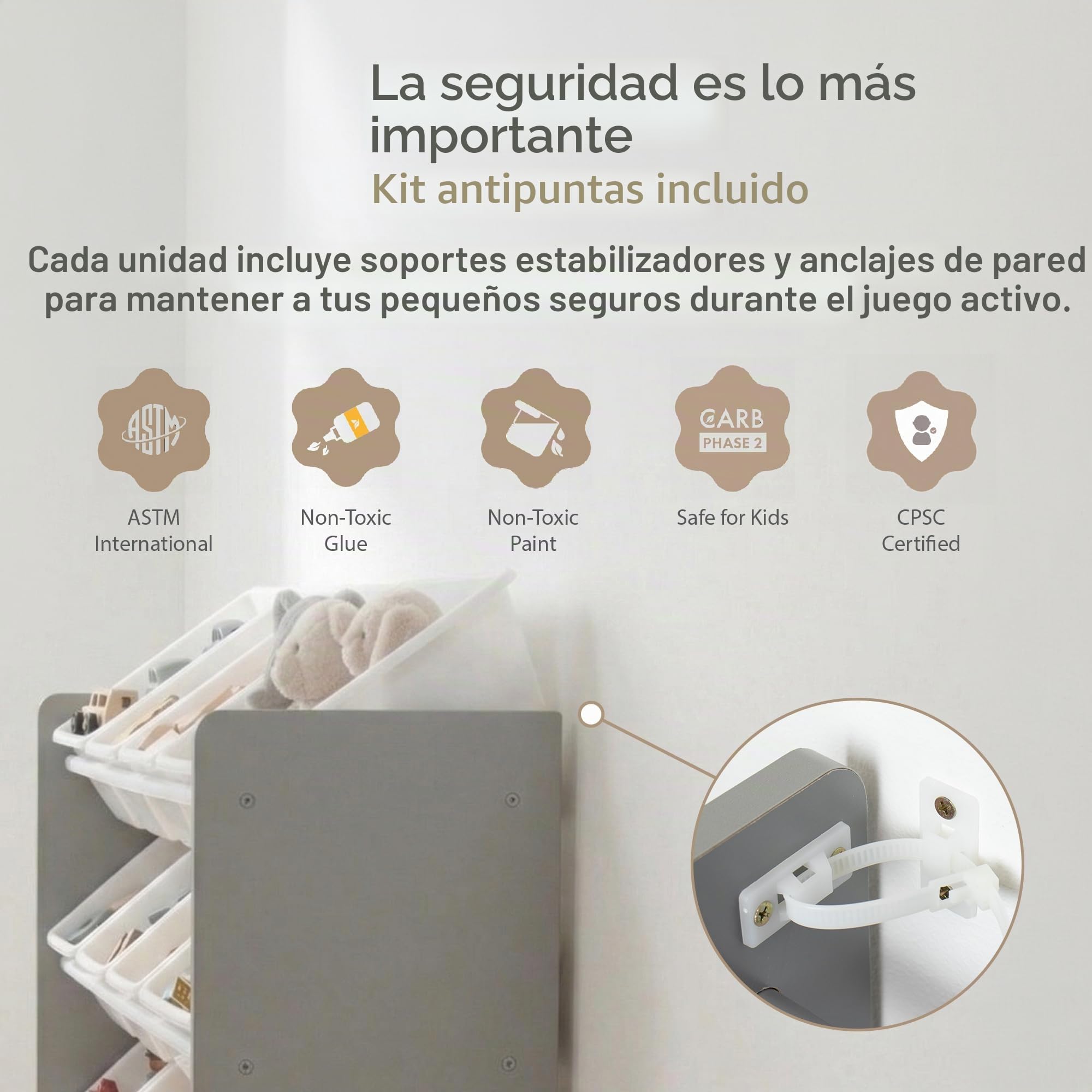 Humble Crew estantería Infantil Gris/Blanco: 16 Cajas Almacenamiento, Madera, Organiza Juguetes, Segura, Moderna, fácil Montaje