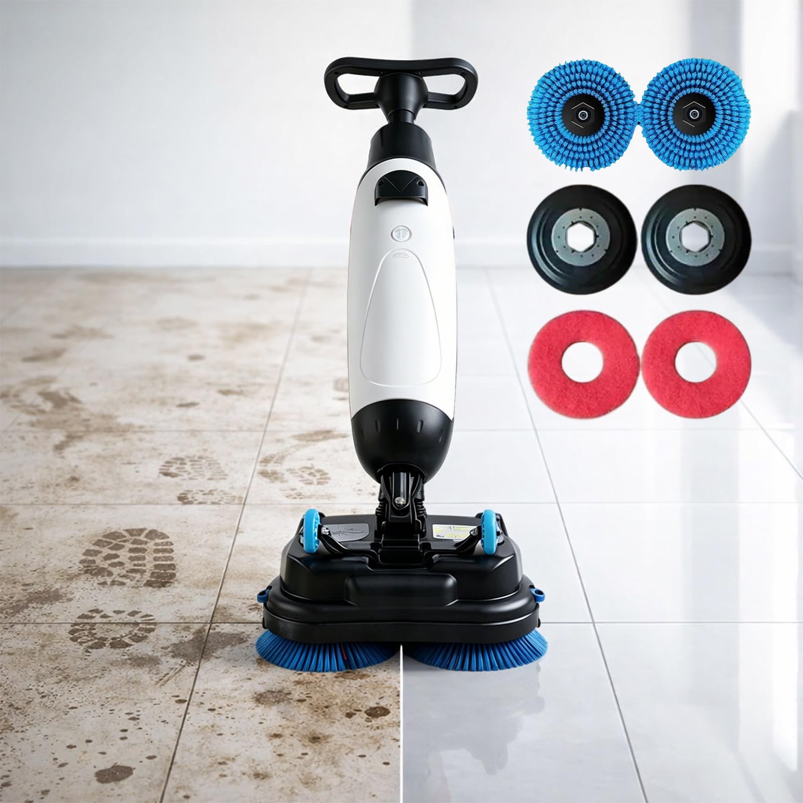 Walk Behind Floor Scrubber, detergente commerciale con percorso scrub da 43 cm, doppia spazzola e serbatoi per una pulizia efficace su piastrelle, marmo, legno e pavimenti in cemento