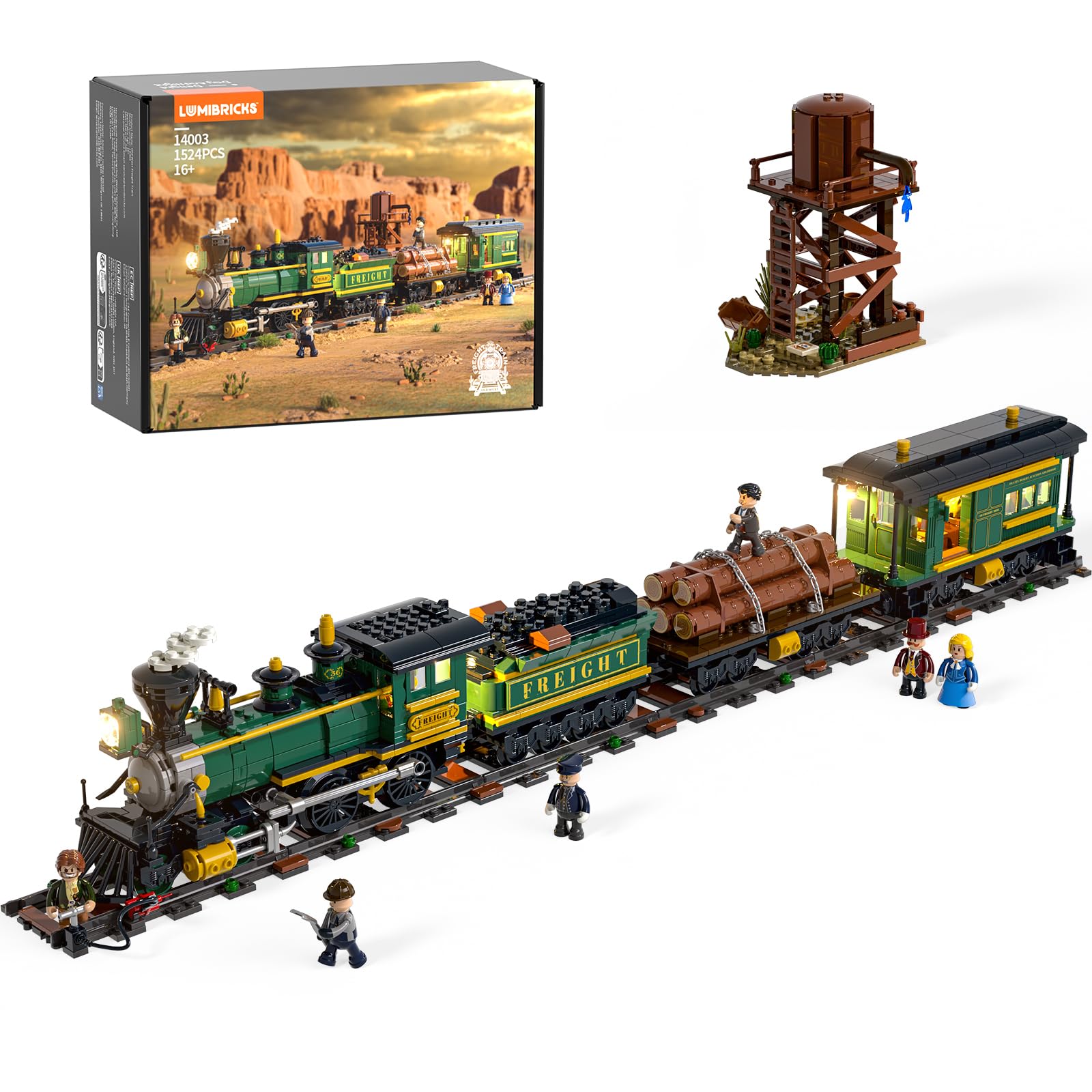 Lumibricks Wild West Freight Train Lighting Building-Bricks Set - Classic 4-4-0 Locomotiv…