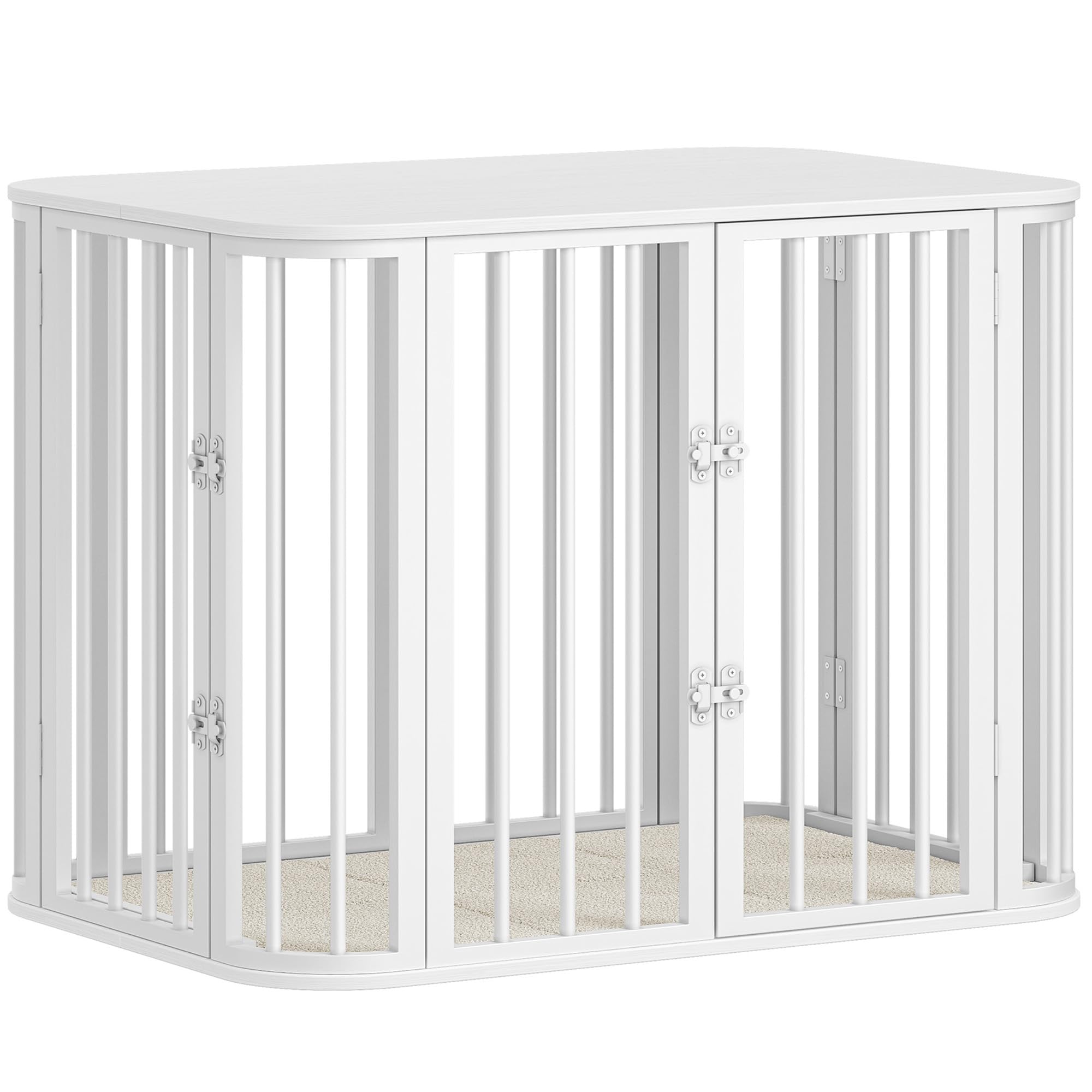 Hzuaneri Cage pour Chien Meuble, Cage D'intérieur avec Coussin, Modèle à Trois Portes, Table D'appoint en Bois, Convient aux Chiens de Petite et Moyenne Taille, 80 x 55 x 61,5 cm, Blanc DFC87713W