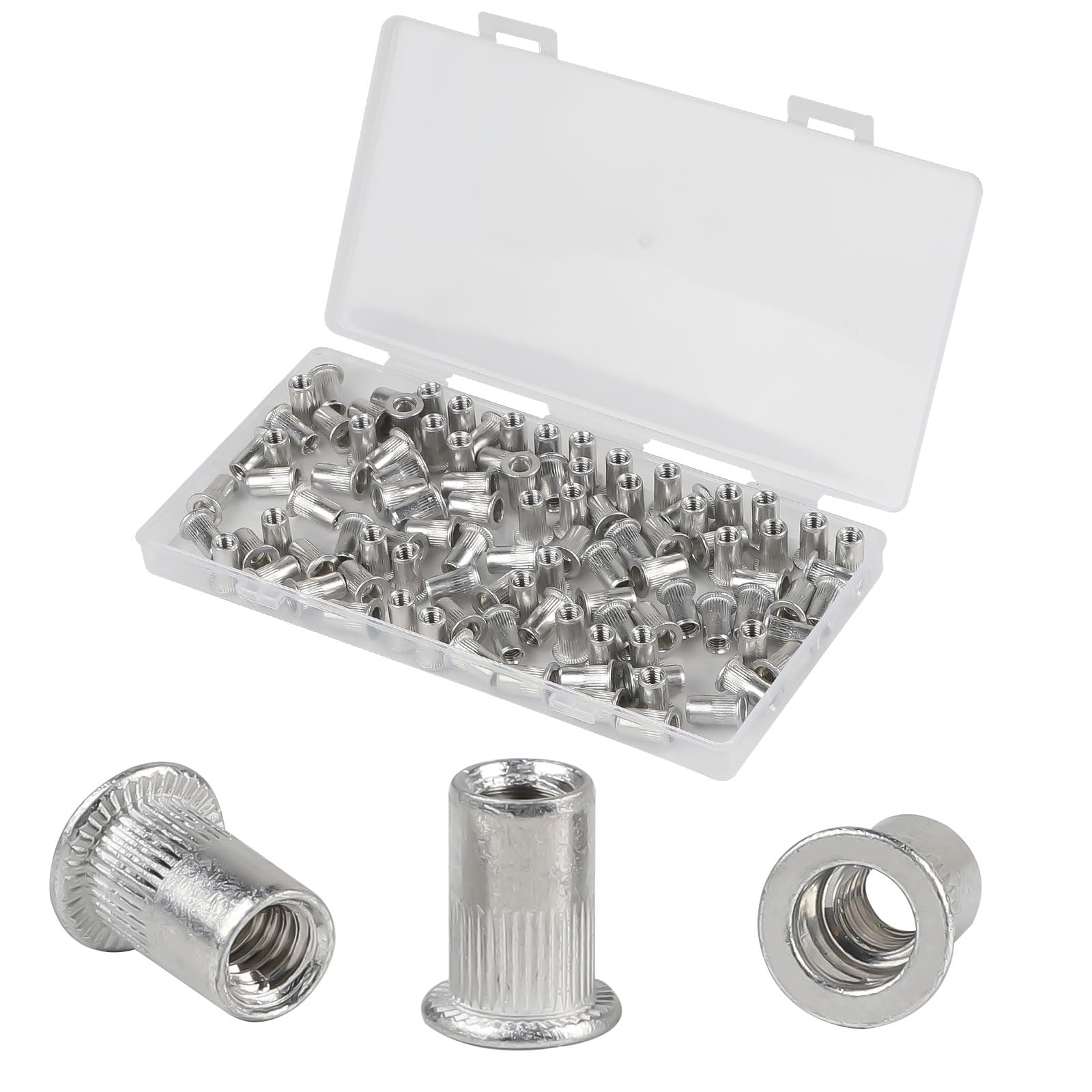 CPROSP 105 Pezzi Rivetti Filettati Alluminio M5 con Scatola Portaoggetti, 7 mm Dado per Rivetto M5, Dadi per Rivetti Ciechi per il Fissaggio dei Mobili, Ottimi Rivetti in Alluminio