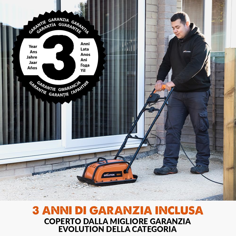 Evolution Power Tools H320-E Hulk Elettro Compattatore Elettrico di Terra Piastra Vibrante Rullo da Giardino, Ideale per la paesaggistica, il livellamento di pavimentazioni, terreni, patio, suolo