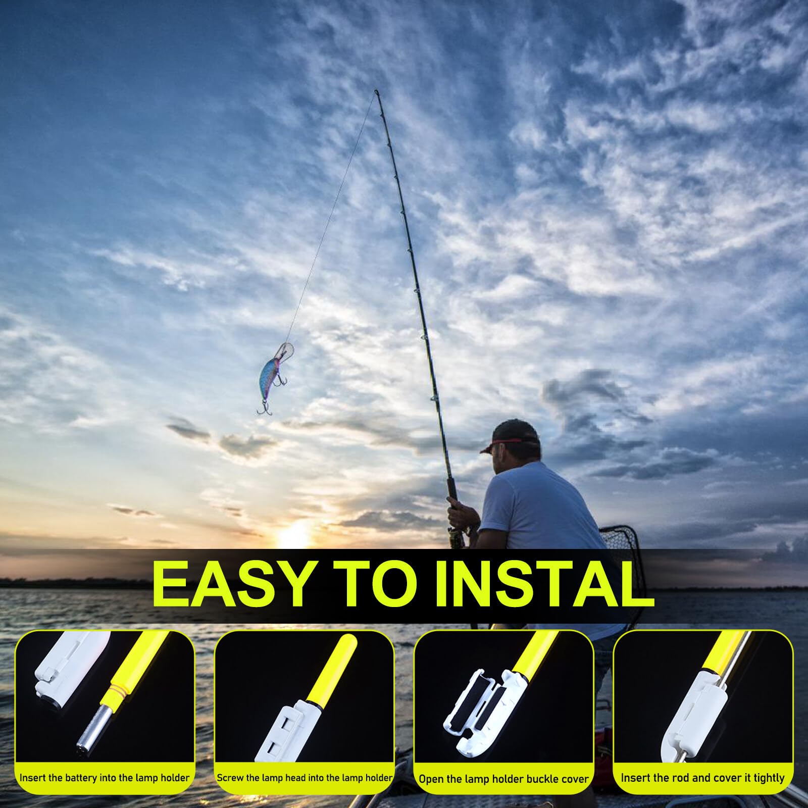 BAIFULAI 8 pezzi di luci a LED da pesca, indicatore di abbondanza, luci luminose con fibbia, per pesca notturna, per pesca in mare