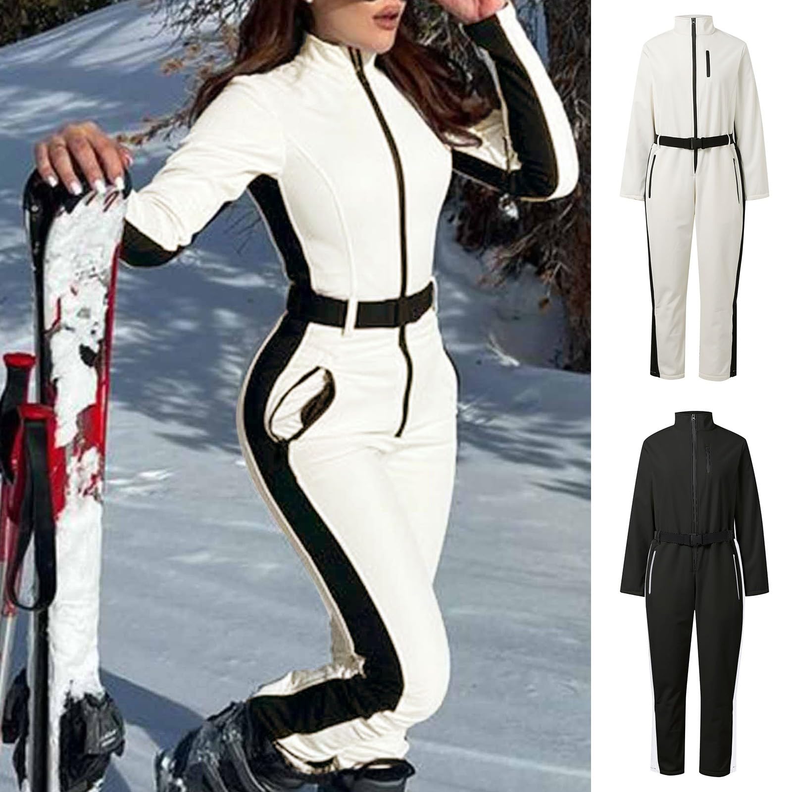 Traje de esquí para mujer, traje de esquí de 2 piezas, mono de esquí de invierno, chaqueta de nieve cálida, esquiar, sillones, deportes al aire libre, con capucha, cierre de cremallera