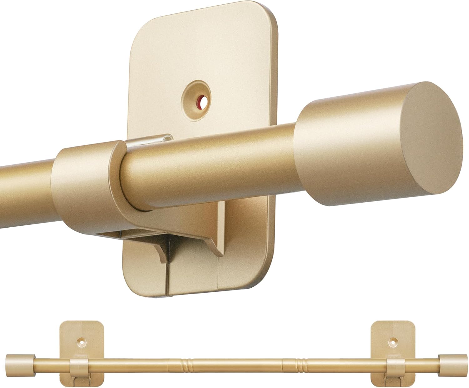 Curtain Rods No Drilling for Windows 28 to 48 Inch, 5/8" Adjustable Gold Curtain Rod, Renter-friendly with Adhesive Brackets for Drill-free Installation.