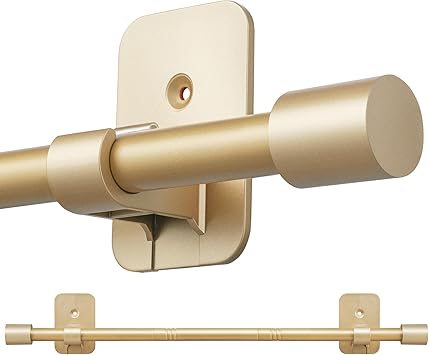 Curtain Rods No Drilling for Windows 28 to 48 Inch, 5/8" Adjustable Gold Curtain Rod, Renter-frie...