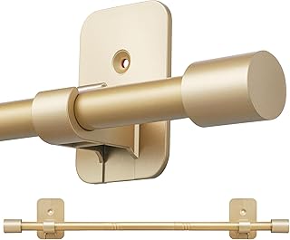 Curtain Rods No Drilling for Windows 28 to 36 Inch, 5/8" Adjustable Gold Curtain Rod, Renter-friendly with Adhesive Brackets for Drill-free Installation.