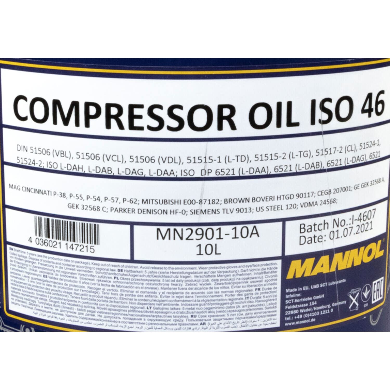 Kompressoröl Kompressor Öl MANNOL ISO 46 10 Liter mit Ausgießer