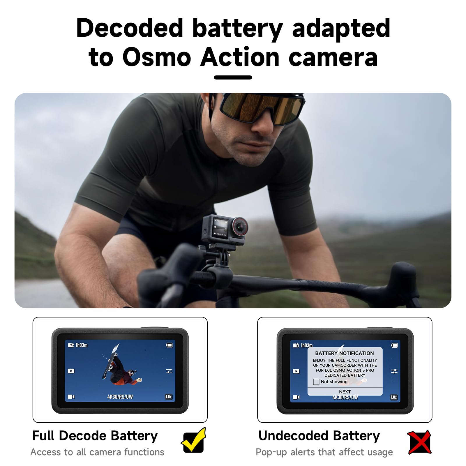CITYORK Batteria di ricambio da 2250 mAh per DJI-Osmo. Action 6/5 Pro/Action Osmo Action 4/Action 3/Osmo 360 Extreme batteria, batteria ricaricabile a lunga durata