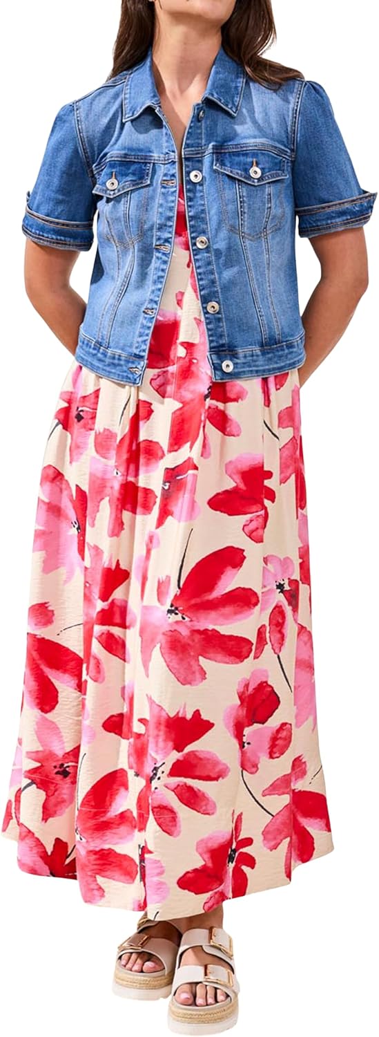 Tribal Women's Fitted Comfort Stretch Short Sleeve Denim Jacket