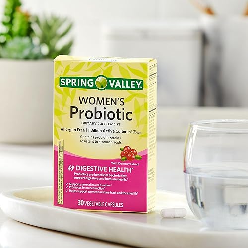Vista 5 de Cápsulas de probióticos para mujeres, suplemento dietético de 1 mil millones de UFC, salud digestiva de Spring Valley, 30 cápsulas (paquete de 1)